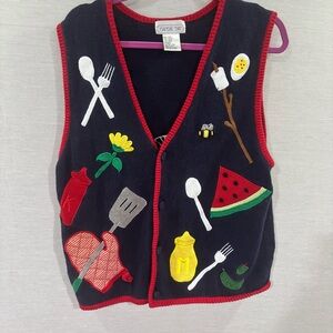 Vintage‎ Mandal Bay Colorful Picnic BQQ Themed Vest 100% Cotton Size XL